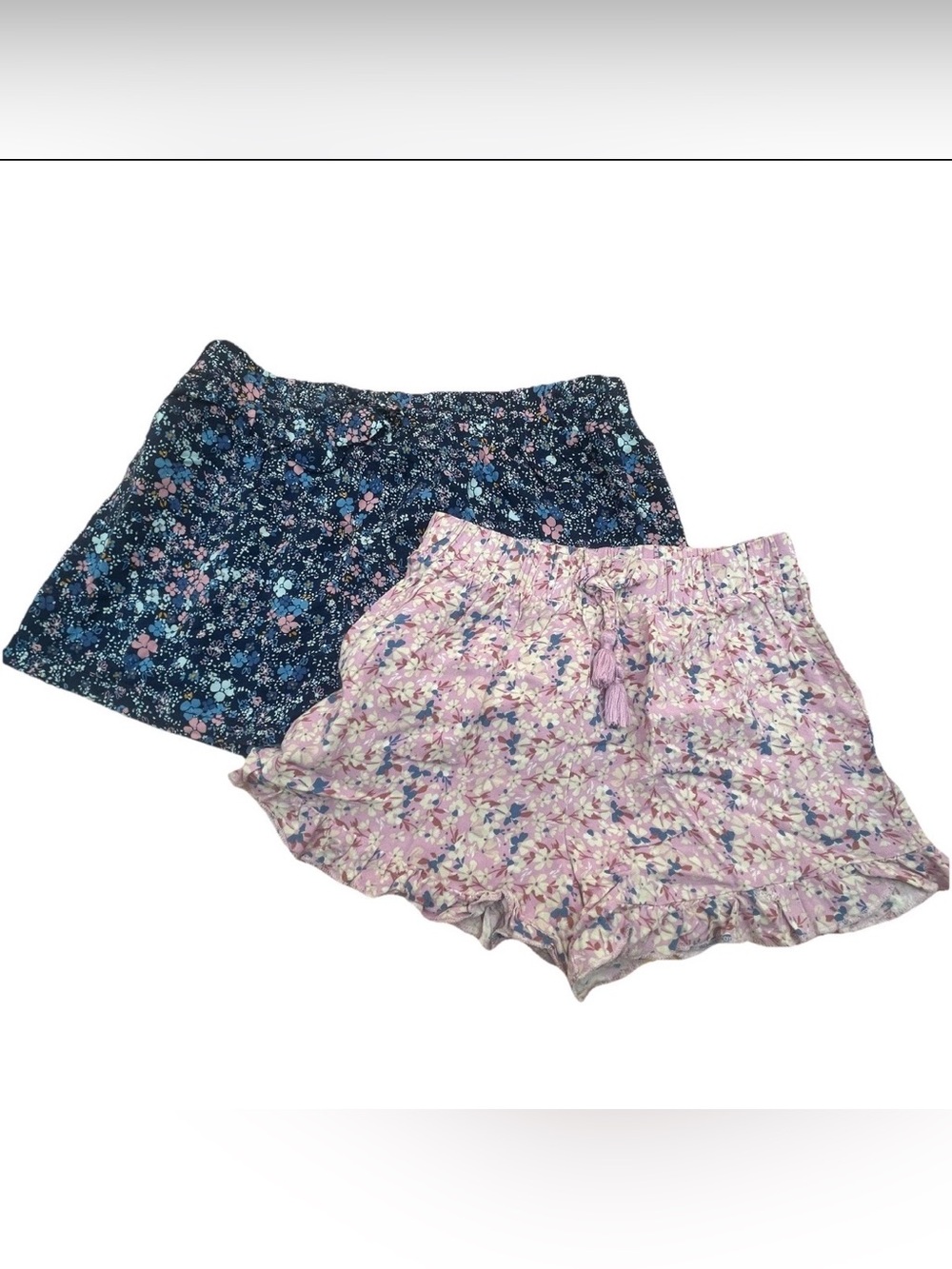 Girls Floral Flowy Shorts Size 8 & 12 Set Rayon Ruffle Elastic Waist Boho Light